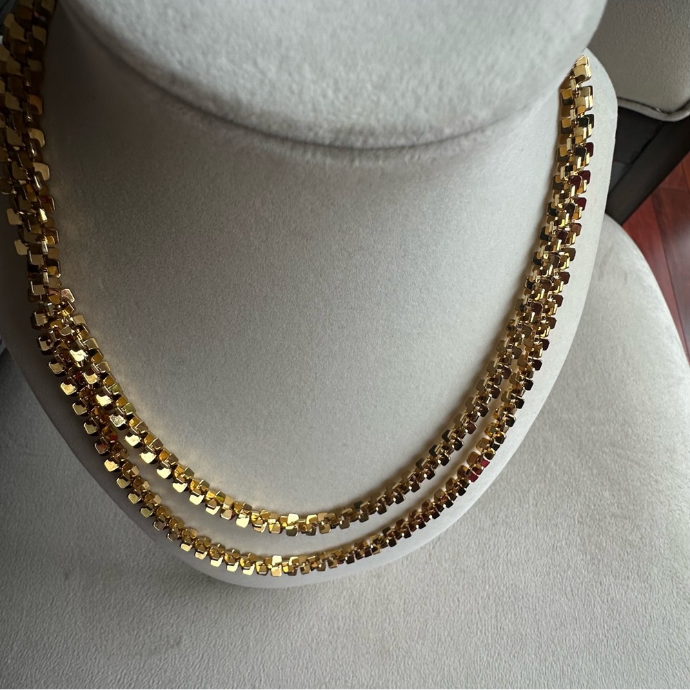 Vintage Gold Tone Square Link Long Chain Necklace 36” Opera Length Statement - Picture 5 of 12